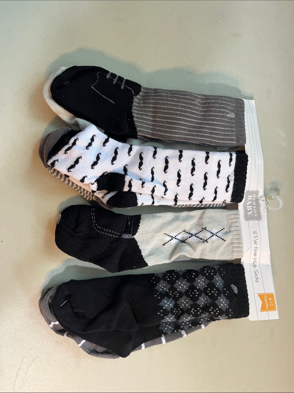 Hudson Baby Black White Gray Patterned Baby Crew Socks 4-Pack